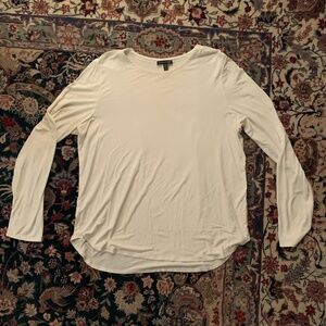 Eileen Fisher White Viscose Stretch Jersey Top T Shirt Long Sleeve Crewneck Sz L